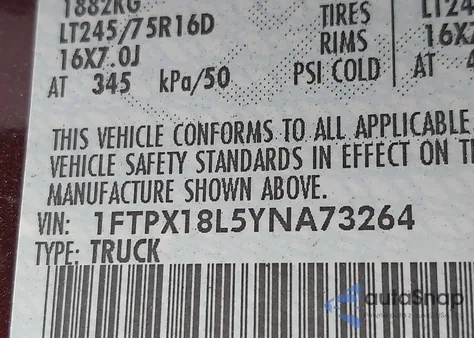 2000 Ford F-150 Lariat/Work Series/Xl/Xlt z USA, uszkodzony, nr VIN 1FTPX18L5YNA73264